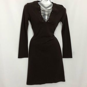 ABS ALLEN SCHWARTZ deep v neck lacing midi dress